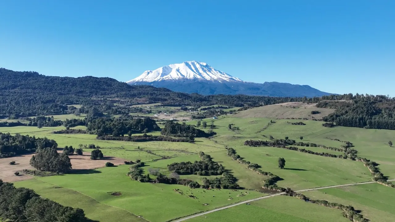 Volcán Calbuco con su cumbre nevada y achatada
